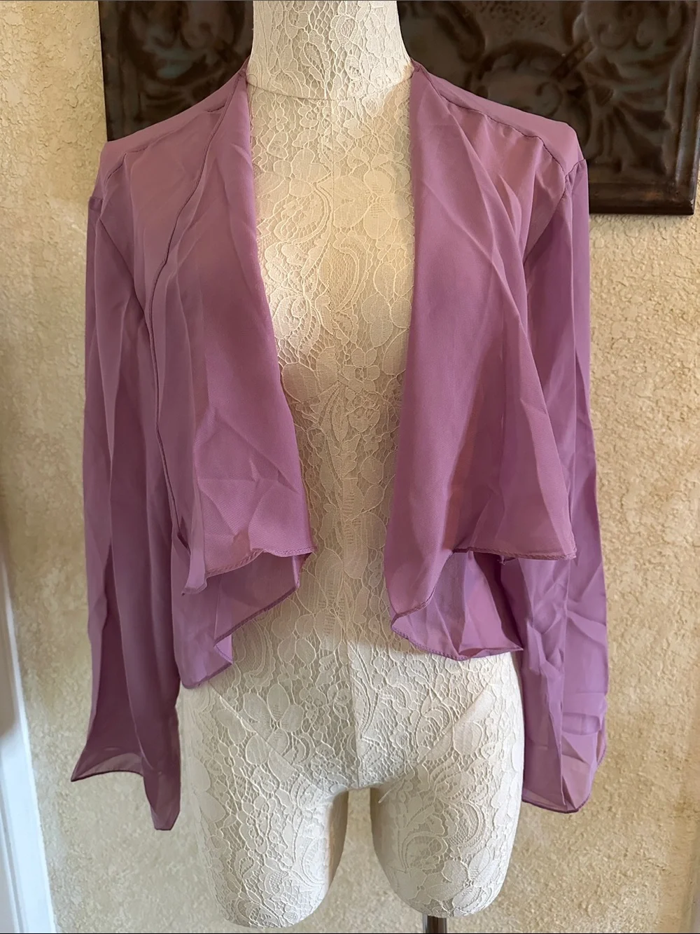 Lilac Sheer Cropped Open Front Cardigan Shrug
